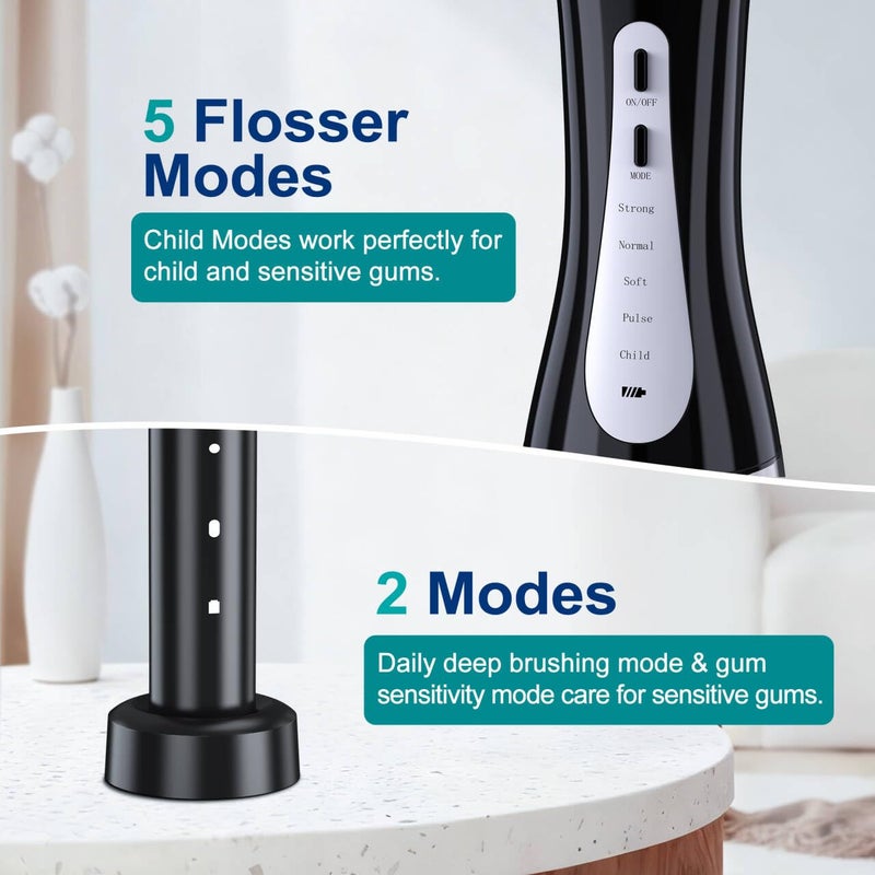 MOCEL Water Dental Flosser and Electric Toothbrush Combo - Portable Oral Clean Kit for Teeth Cleaning, Braces & Gums Care - Image 3