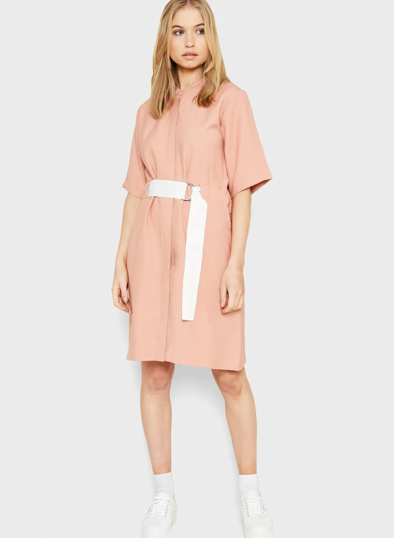 Native Youth Button Down Belted Shirt Dress