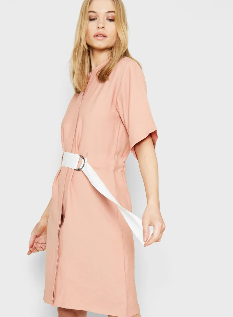 Native Youth Button Down Belted Shirt Dress