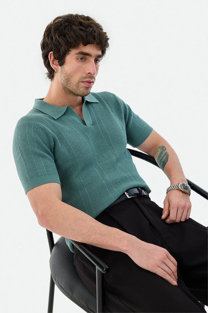 SNITCH Green Textured Half Sleeve Regular Fit T-Shirt
