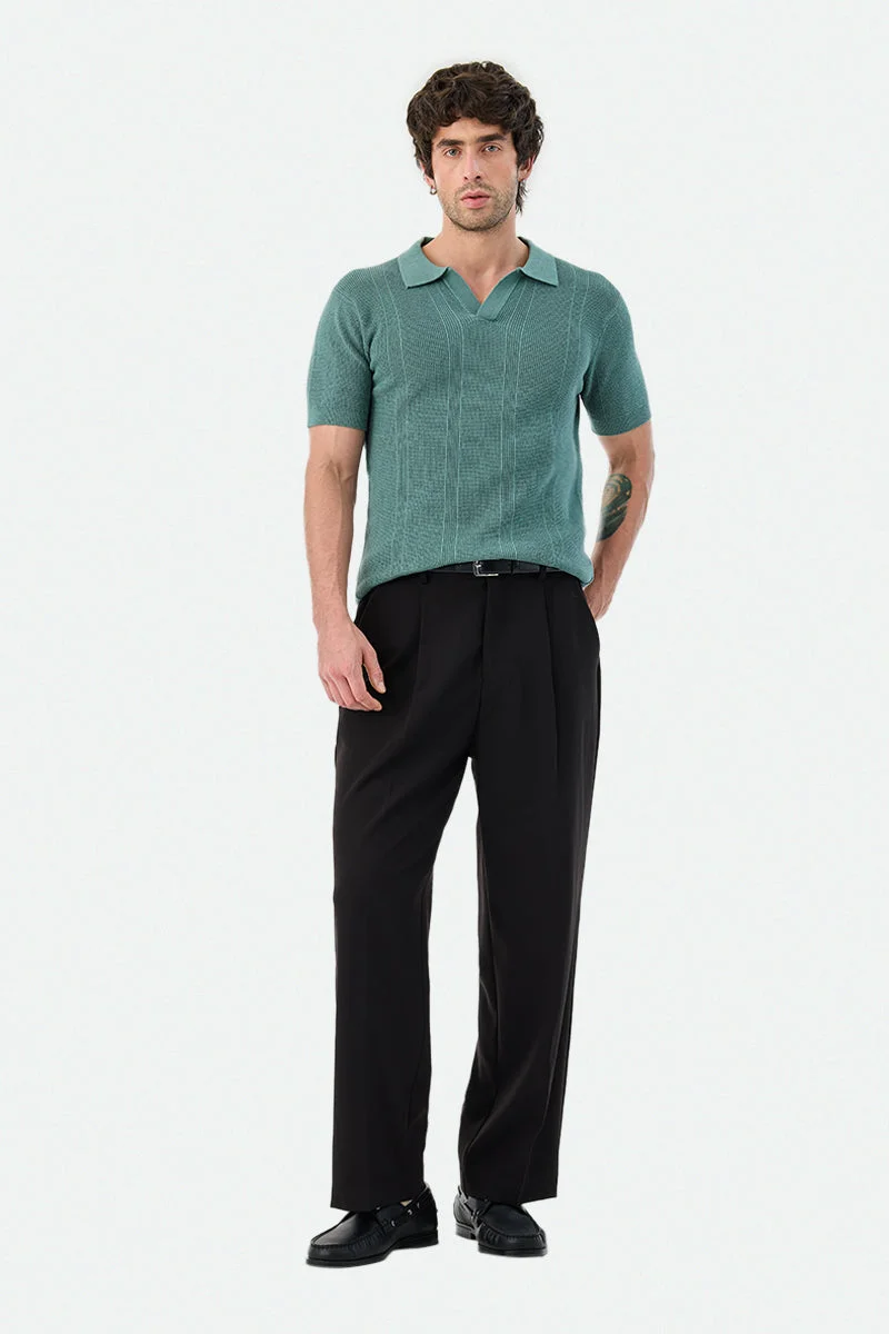 SNITCH Green Textured Half Sleeve Regular Fit T-Shirt