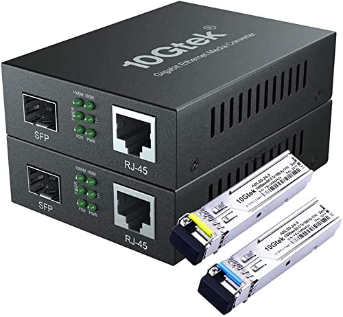 10Gtek a Pair of Gigabit Ethernet Bidi Media Converter, SingleMode Single LC Fiber to Ethernet RJ45 Converter for 10/100/1000Base-Tx to 1000Base-LX, UL Certified, up to 3-km - Image 1