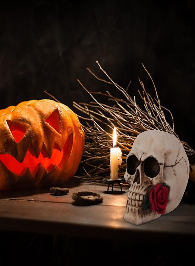 wynameleri Creative Skull Decor Rose Flowers Skeleton Head Sculpture 8.1'' Human Statue Collectible Halloween Decoration Home Decoration SKL20 - Image 3
