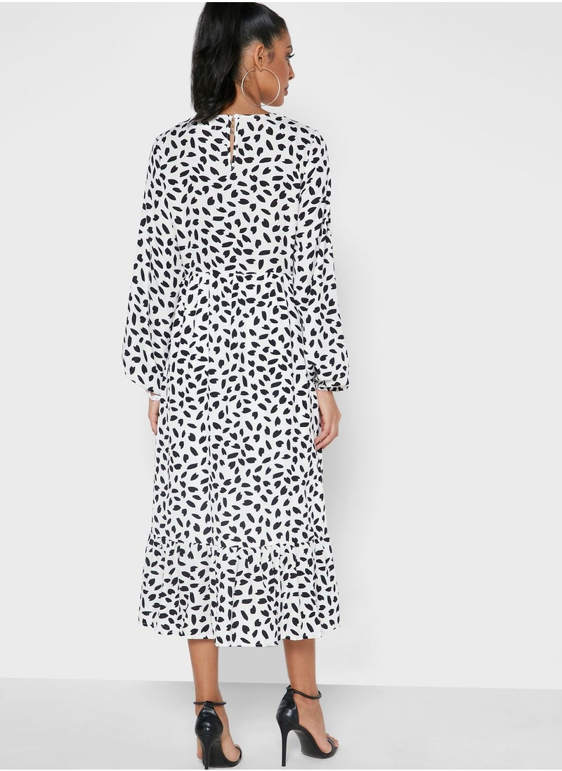 Missguided - Ruffle Hem Printed Midi Dress - Image 1