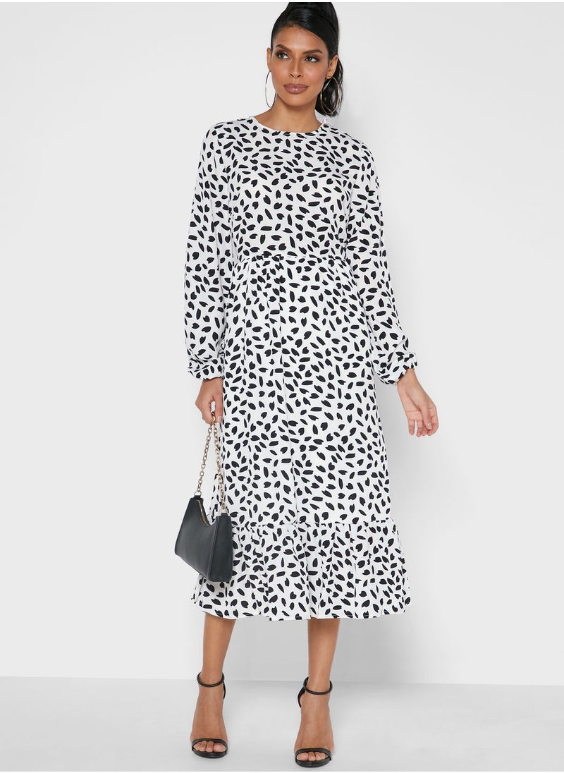 Missguided - Ruffle Hem Printed Midi Dress - Image 1