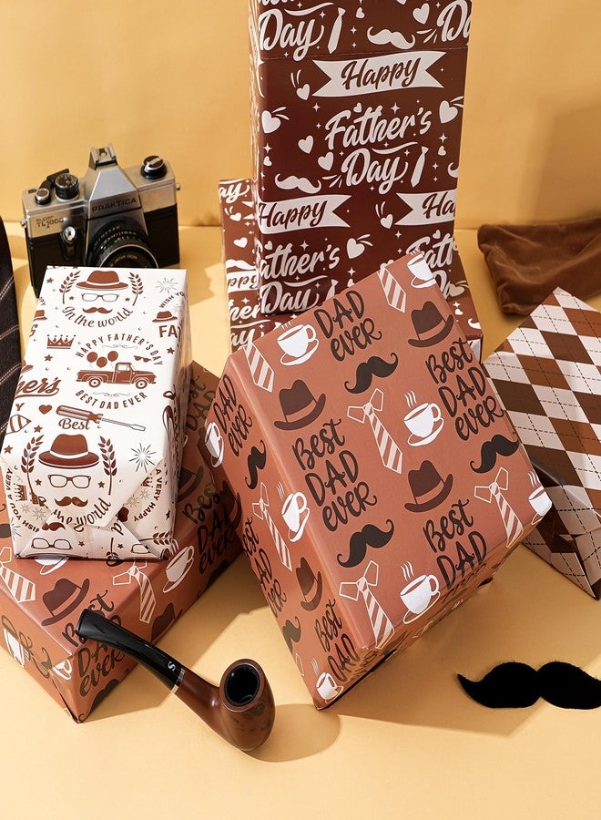 Ulmasinn Father's Day Wrapping Paper - Premium Brown Gift Wrap for Dad with Happy Father's Day & Best Dad Ever Prints - 20x29 Inches, 8 Sheets - Vintage Tie & Mustache Design - Ideal for Gifts - Image 4