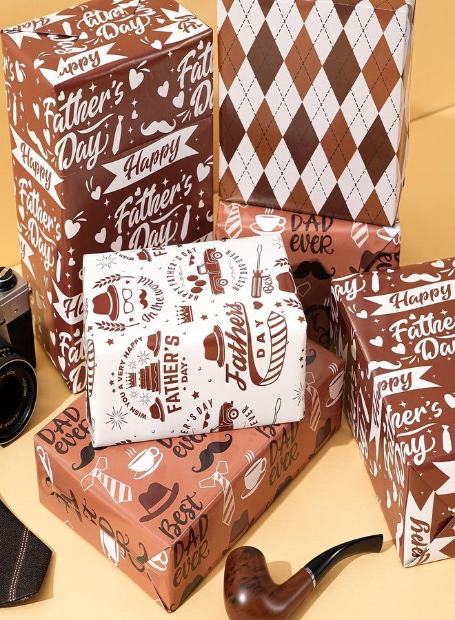 Ulmasinn Father's Day Wrapping Paper - Premium Brown Gift Wrap for Dad with Happy Father's Day & Best Dad Ever Prints - 20x29 Inches, 8 Sheets - Vintage Tie & Mustache Design - Ideal for Gifts - Image 3
