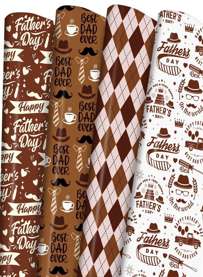 Ulmasinn Father's Day Wrapping Paper - Premium Brown Gift Wrap for Dad with Happy Father's Day & Best Dad Ever Prints - 20x29 Inches, 8 Sheets - Vintage Tie & Mustache Design - Ideal for Gifts - Image 1