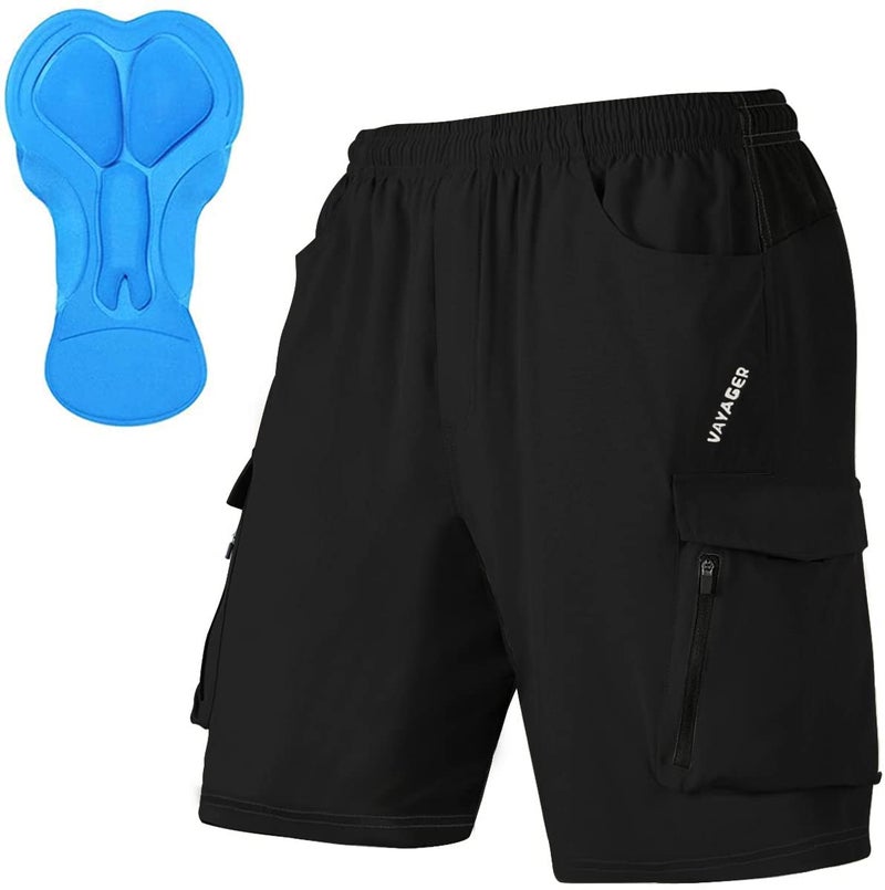 VAYAGER Men's Mountain Bike Shorts 3D Padded Bicycle MTB Shorts Loose-fit Lightweight MTB Cycling Shorts (All Black-L) - Image 1