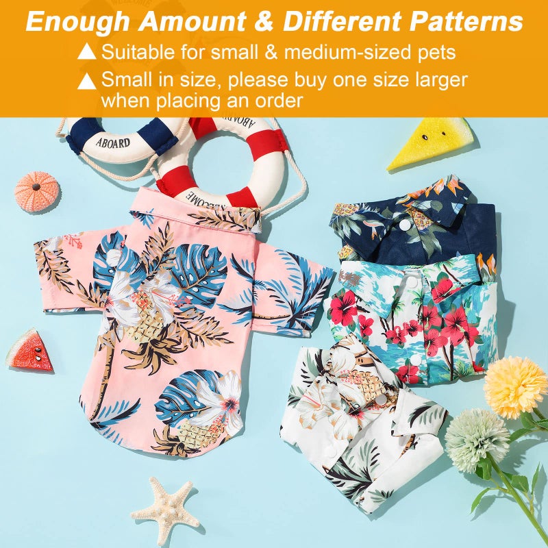 Weewooday 4 Pieces Small Pet Summer T-Shirts Hawaii Style Floral Pet Dog Shirt Breathable Cool Clothes Beach Seaside Puppy Sweatshirt for Puppy(Floral Style,X-Large) - Image 4