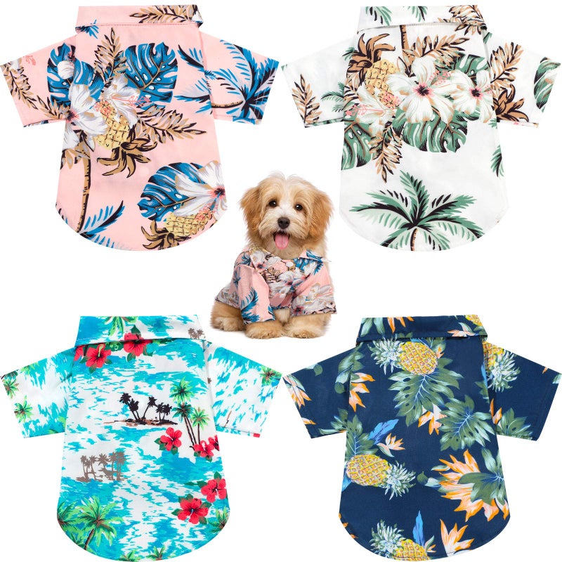 Weewooday 4 Pieces Small Pet Summer T-Shirts Hawaii Style Floral Pet Dog Shirt Breathable Cool Clothes Beach Seaside Puppy Sweatshirt for Puppy(Floral Style,X-Large) - Image 1