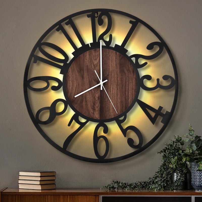 LEIKE Large Wall Clocks with Night Light Battery Operated,Silent Non Ticking,Rustic Modern Big Wood Clock for Living Room, Bedroom,Kitchen,Farmhouse,Office,Home Decor-24 Inch(Black-Arabic Number) - Image 1