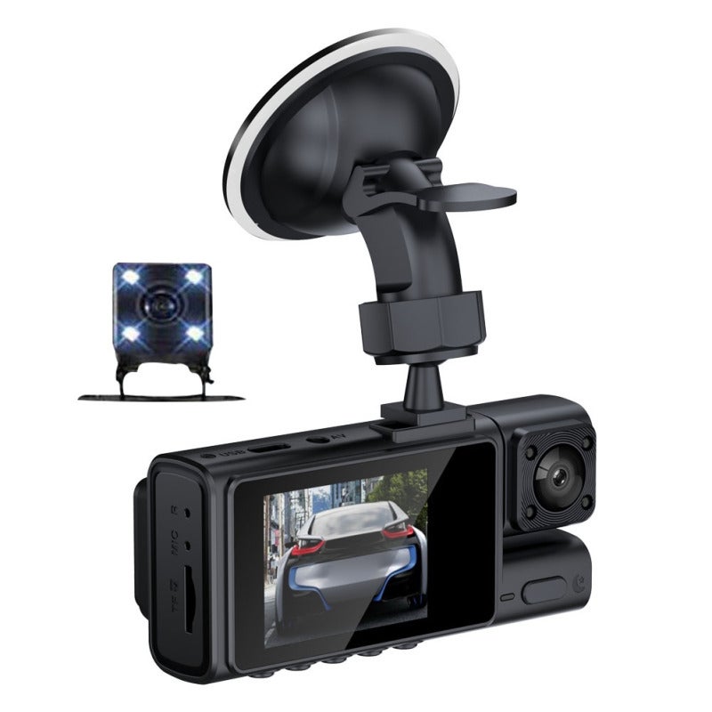 Dash Cam: Black Triple Channel System - WiFi Connectivity 170° Front 120° Interior 120° Rear Cameras with 24-Hour Parking Monitoring for Vehicle Driving Safety - Image 1