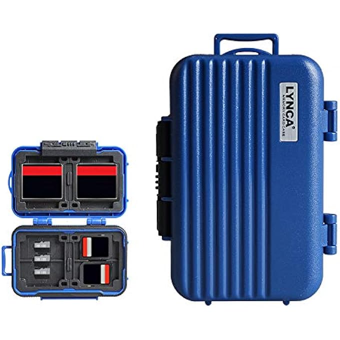 Lynca MEMORY CARD CASE, MEMORY CARDS HARD PROTECTOR CASE PROFESSIONAL WATERPROOF ANTI-SHOCK COMPACT CAMERA CARD HARD STORAGE BOX FOR 8 SD CARDS 4 CF CARDS 12 MICRO SD/TF CARDS (BLUE) - Image 1