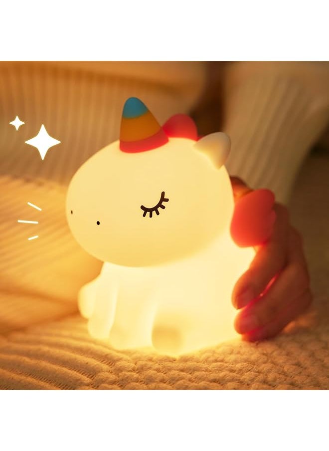 The Bros Unicorn Cute Night Light for Kids, Silicone Rechargeable Night Light 3 Level Dimmable Bedside Touch Lamp, Bedside Lamp for Children, Cute Gifts Stuff for Boys Girls Baby Children  - Image 1