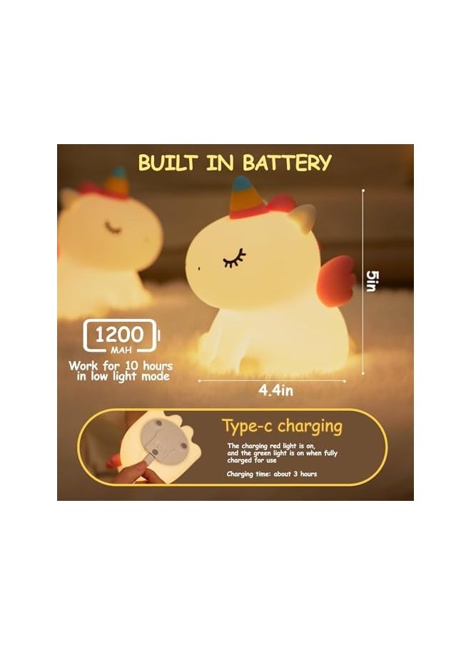 The Bros Unicorn Cute Night Light for Kids, Silicone Rechargeable Night Light 3 Level Dimmable Bedside Touch Lamp, Bedside Lamp for Children, Cute Gifts Stuff for Boys Girls Baby Children  - Image 5