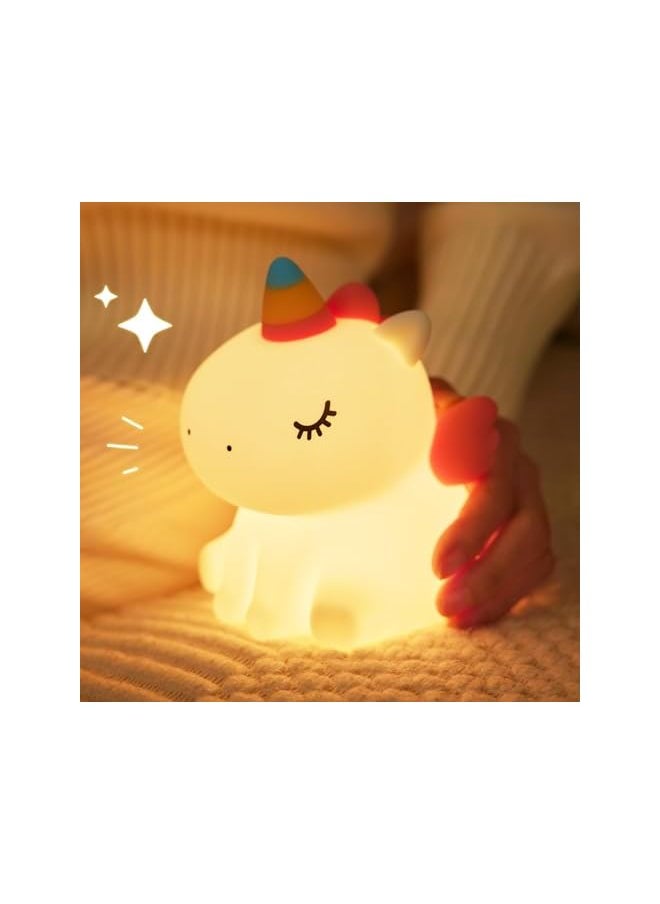 The Bros Unicorn Cute Night Light for Kids, Silicone Rechargeable Night Light 3 Level Dimmable Bedside Touch Lamp, Bedside Lamp for Children, Cute Gifts Stuff for Boys Girls Baby Children  - Image 2