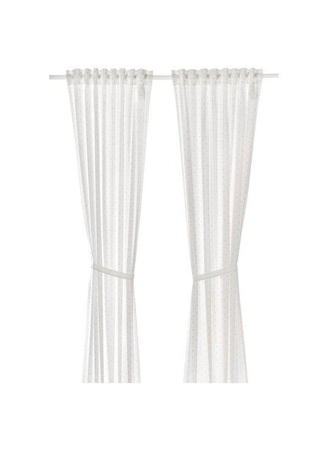 Curtains with tie-backs, 1 pair, dotted/white, 120x300 cm