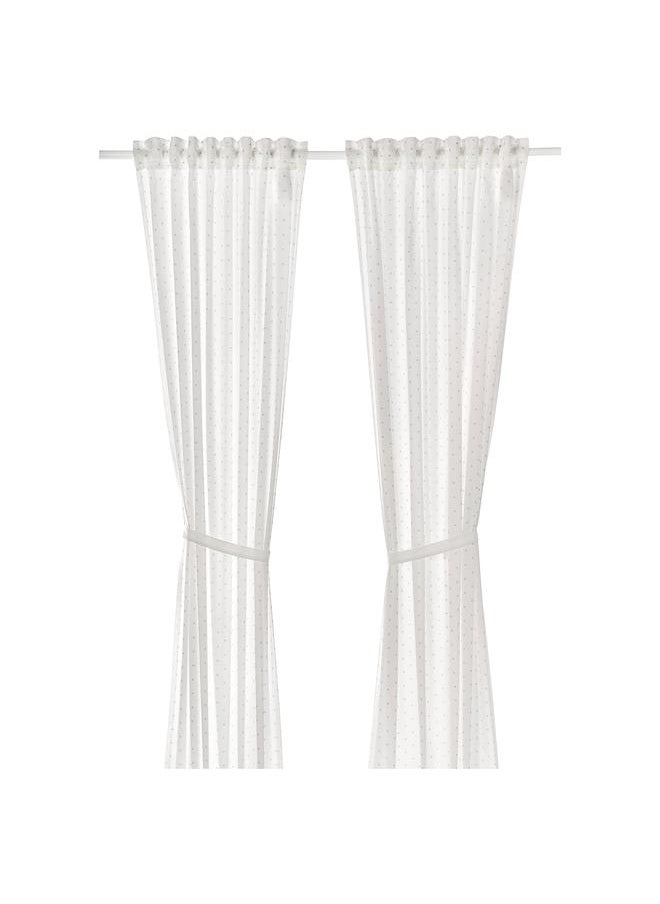 Curtains with tie-backs, 1 pair, dotted/white, 120x300 cm