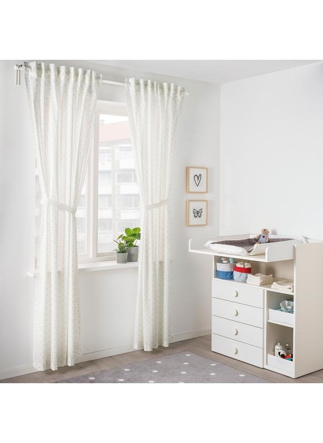 Curtains with tie-backs, 1 pair, dotted/white, 120x300 cm