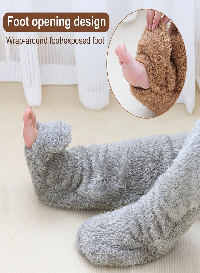 Rednow Cozy Fuzzy Socks Plush Warmth Long Sock,Winter Leg Warmers Over The Knee High Fuzzy Socks, Sleeping Fluffy Sockes,Warm Slippers for Women Girls Indoor (Dark Gray) - Image 5