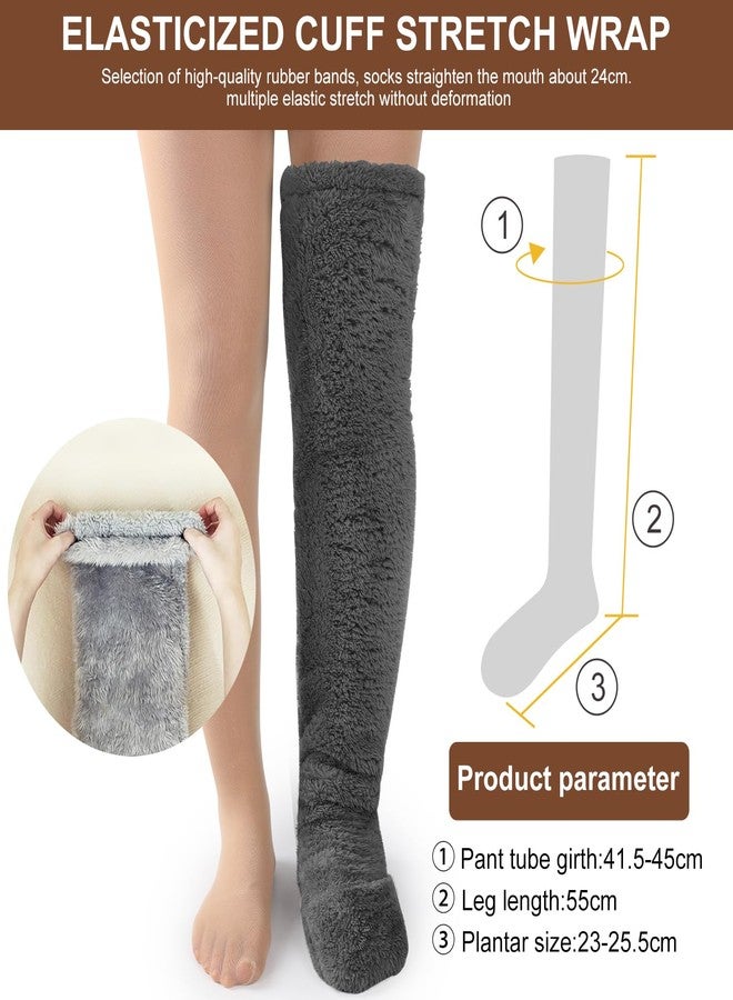 Rednow Cozy Fuzzy Socks Plush Warmth Long Sock,Winter Leg Warmers Over The Knee High Fuzzy Socks, Sleeping Fluffy Sockes,Warm Slippers for Women Girls Indoor (Dark Gray) - Image 3