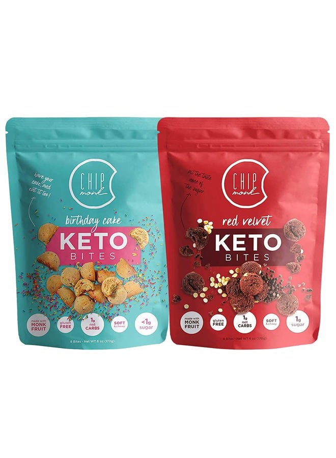 CHIPMONK Keto Cookie Bites Cake Bundle - Keto Snacks with Zero or Low Carb, Gluten-Free Keto Cookies, High Fat, Protein, Low Sugar Dessert Snack Foods for Ketogenic Diets - 2 Pouches (16 Bites) - Image 1