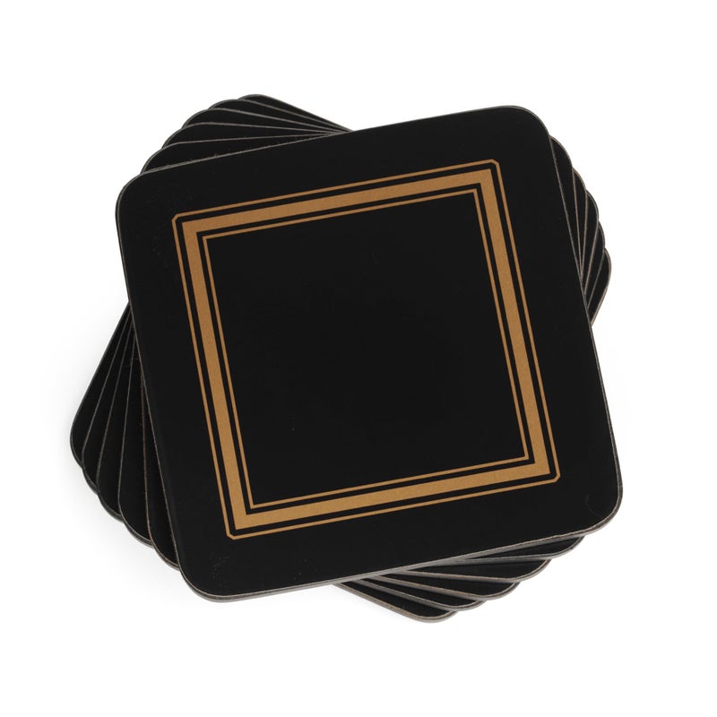 Pimpernel Classic Black Drink Coasters Set of 6  Heat  Stain Resistant Square Coasters with NonSlip Cork Backing for Hot and Cold Beverages  4 Table Protectors for Home  Office