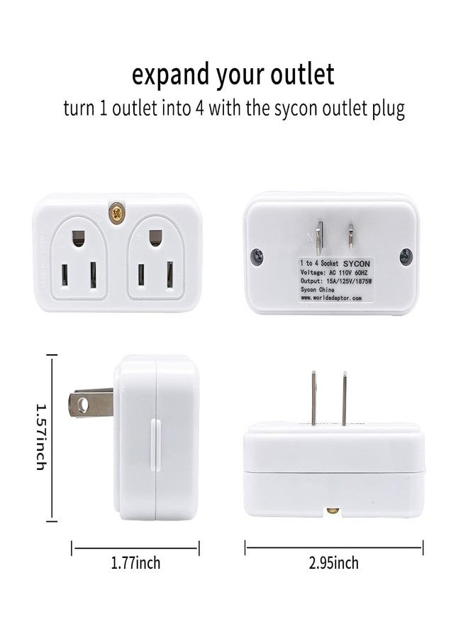 Sycon Adapter Outlet Extender, 2-Prong Mini Wall Plug, Multi Outlet Splitter With 4 Outlets - Image 3