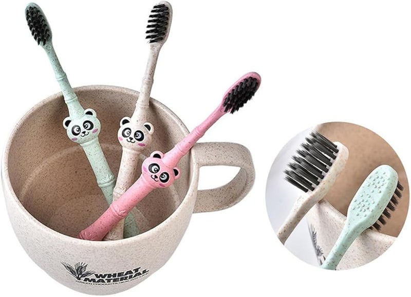 3Pcs Panda Design Kids Toothbrush Soft Bristles Biodegradable Random Color - Image 1