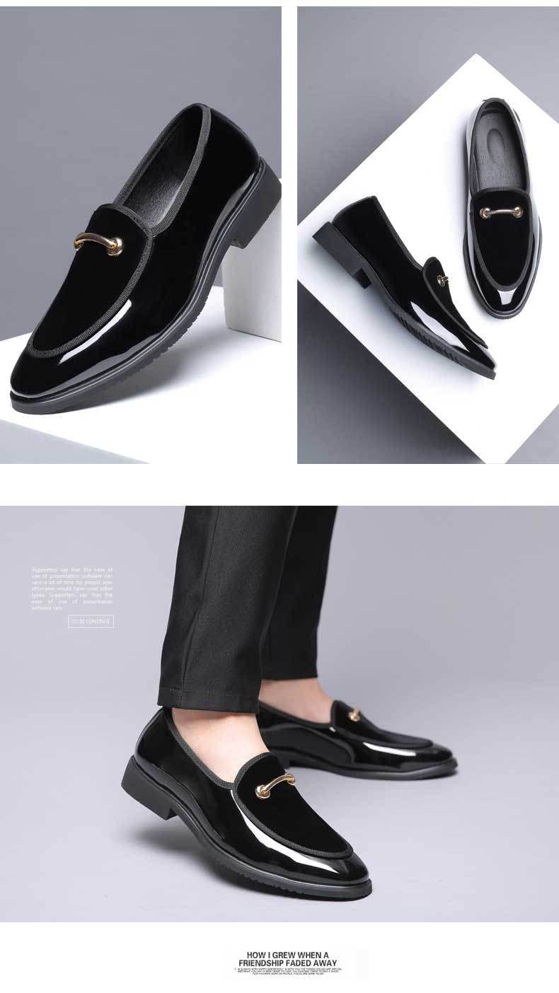 Fenlogft Men's Velvet Patent Leather Slip-on Dress Shoes Business and Parties Formal Events Smoking Slippers Loafers (Velvet Black,8.5) - Image 5