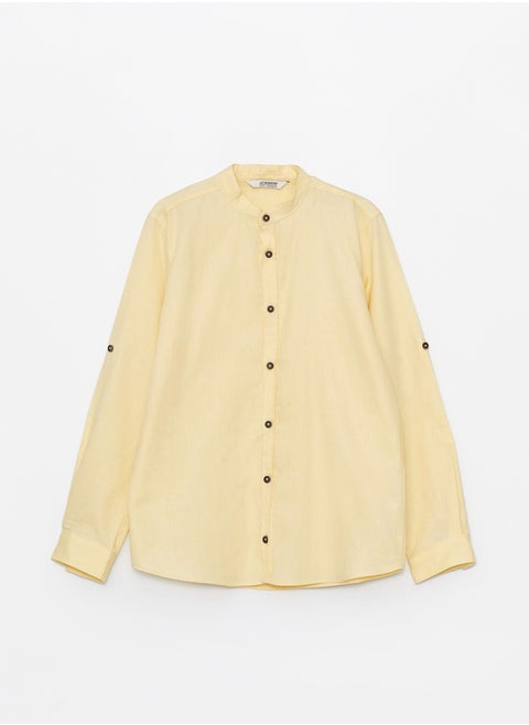 Grandad Collar Basic Long Sleeve Boy Shirt
