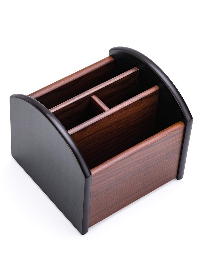 Wooden Remote Control Holder and Organizer - Multifunctional Desk Storage Box with 4 Compartments - Image 1