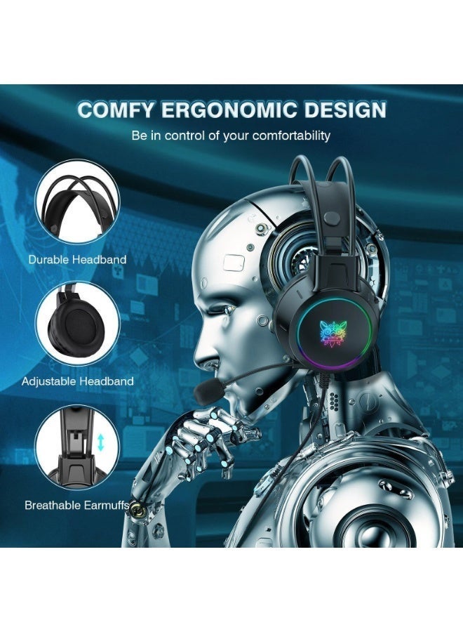 أونيكوما سماعات ألعاب X15 PRO ثنائية الرأس مزودة بميكروفون مانع للضوضاء، متينة، ستيريو محيطي، وإضاءة RGB. - Image 4