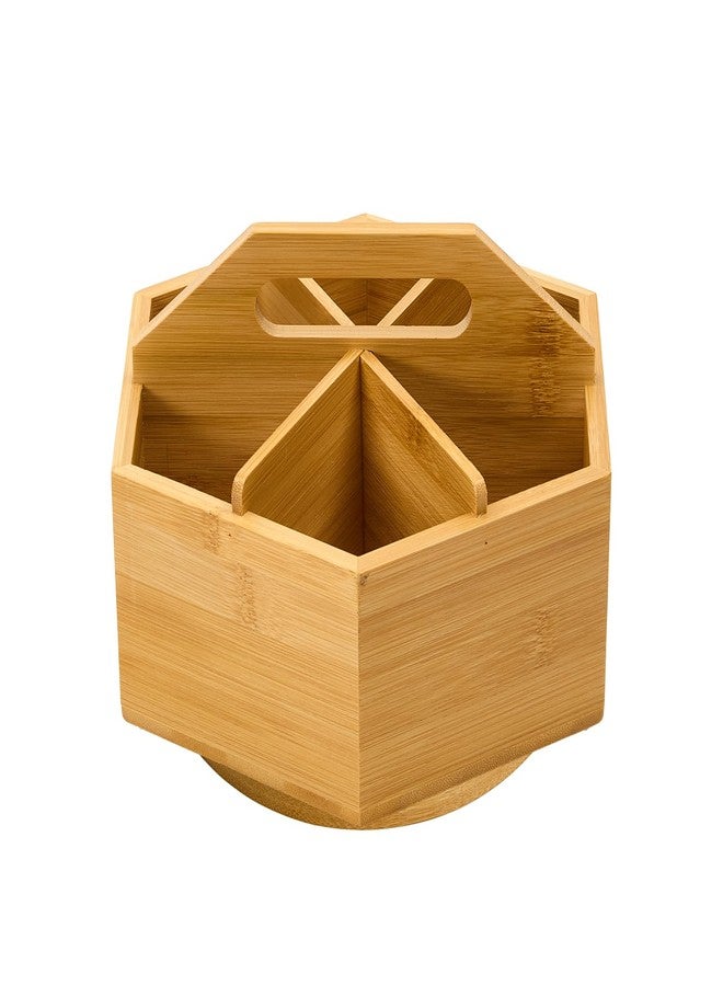 MEEDEN Bamboo Rotating Art Supply Desk Organizer: Pen & Pencil Holder for Desk- Desktop Storage for Markers, Colored Pencils, Crayons, Paint Brushes, Office School Classroom - Image 1
