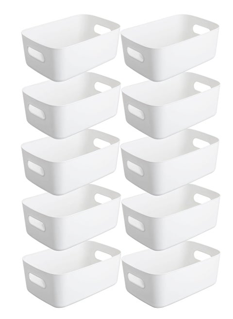 Plastic Storage Bins Multiuse Desk Cabinet Organizer with Built in Handle, Set of 10