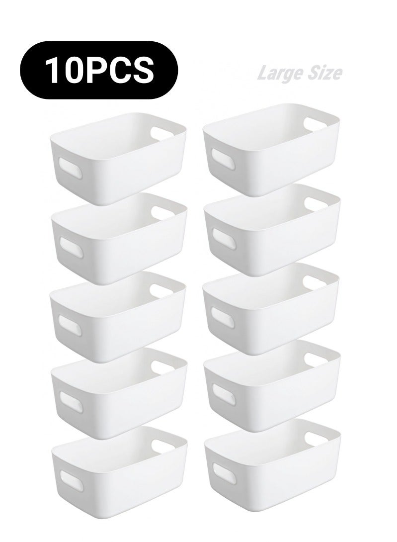 ARUWA 10PCS Plastic Storage Bins Multiuse Desk Cabinet Organizer with Built in Handle - Image 1