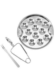KASTWAVE French Escargot Dish 1 Set Baked Snails Barbecue Snail Plate with Clips and Forks Escargot Baking Escargot Clips Escargot Fork Stainless Steel Baking Pans 12 Holes Snail Plate Tool Kit  - Image 1
