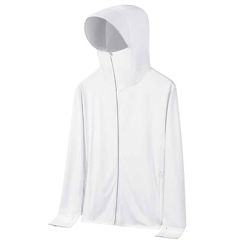 Long Sleeve Sun Protection Shirt Women with Wide Brim 360° Head and Neck Sun Protection Cool Hoodies Sunscreen Shirt Coat Jacket UPF50+ White S - Image 2