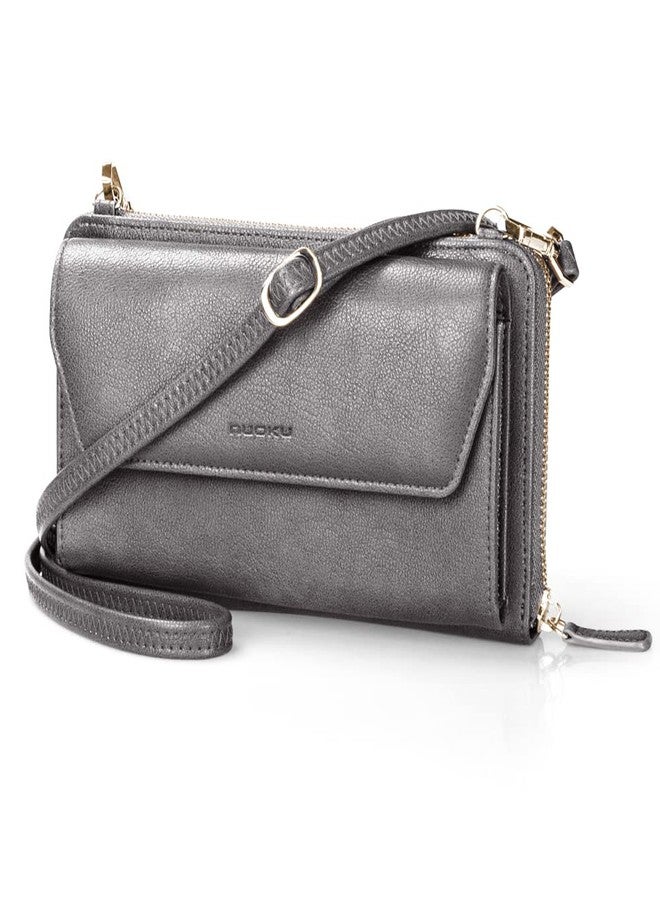 nuoku Womens RFID Wallet Purse Wristlet Crossbody Clutch with Zip Around 2 Strap, Color Gray - Image 1