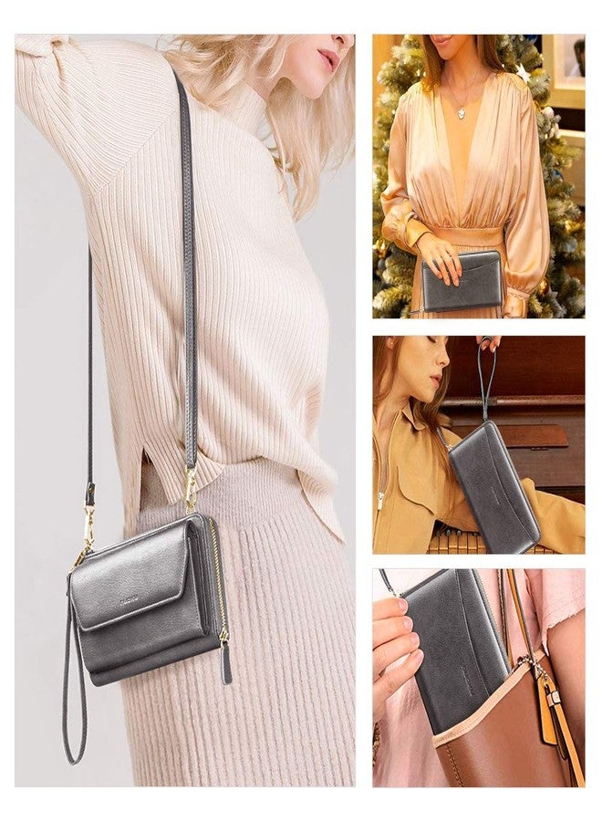 nuoku Womens RFID Wallet Purse Wristlet Crossbody Clutch with Zip Around 2 Strap, Color Gray - Image 2
