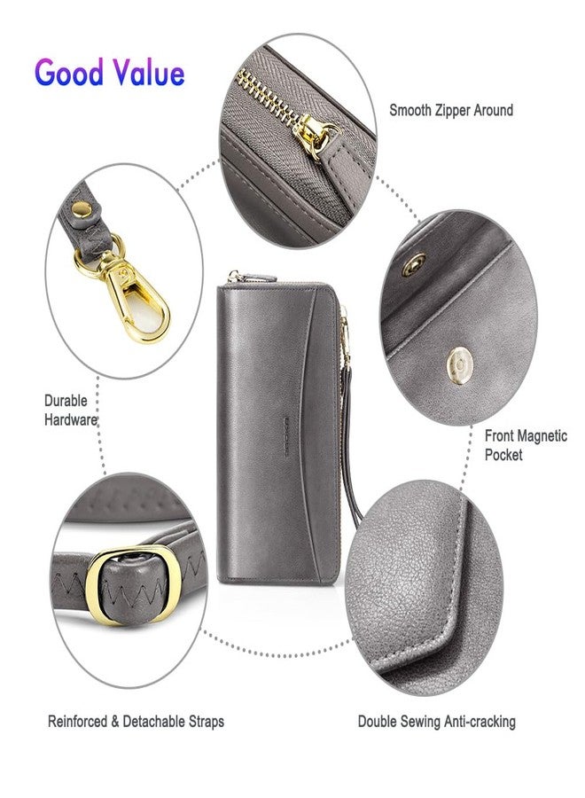 nuoku Womens RFID Wallet Purse Wristlet Crossbody Clutch with Zip Around 2 Strap, Color Gray - Image 5