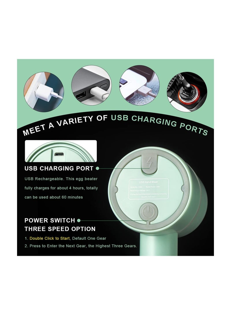 SYOSI فرامة ثوم كهربائية، 3 في 1 خلاط بيض قابل لإعادة الشحن مع حاوية زجاجية سعة 300 مل، خلاط كهربائي بدون سلك لطهي المطبخ، هرس طعام الأطفال، عصائر، صلصات (أخضر) - Image 5
