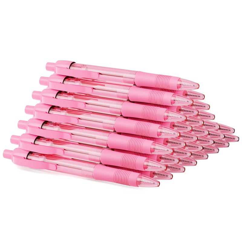 deegtran Pens Bulk, 30 Pack No Bleed Pink Ink Click Pens with Soft Grip, Wholesale Retractable Ballpoint Pens for Office School, Medium Point Smooth 1.0MM - Image 1