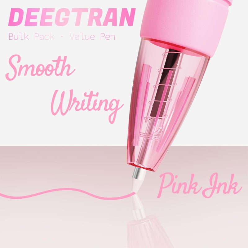 deegtran Pens Bulk, 30 Pack No Bleed Pink Ink Click Pens with Soft Grip, Wholesale Retractable Ballpoint Pens for Office School, Medium Point Smooth 1.0MM - Image 3
