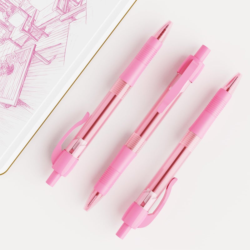 deegtran Pens Bulk, 30 Pack No Bleed Pink Ink Click Pens with Soft Grip, Wholesale Retractable Ballpoint Pens for Office School, Medium Point Smooth 1.0MM - Image 5