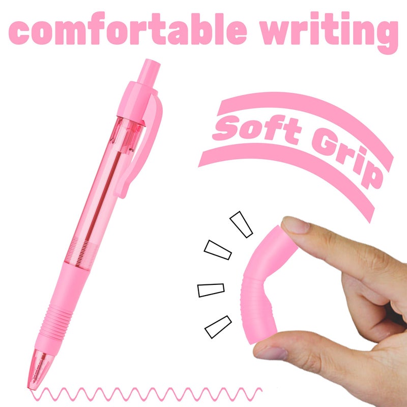 deegtran Pens Bulk, 30 Pack No Bleed Pink Ink Click Pens with Soft Grip, Wholesale Retractable Ballpoint Pens for Office School, Medium Point Smooth 1.0MM - Image 4