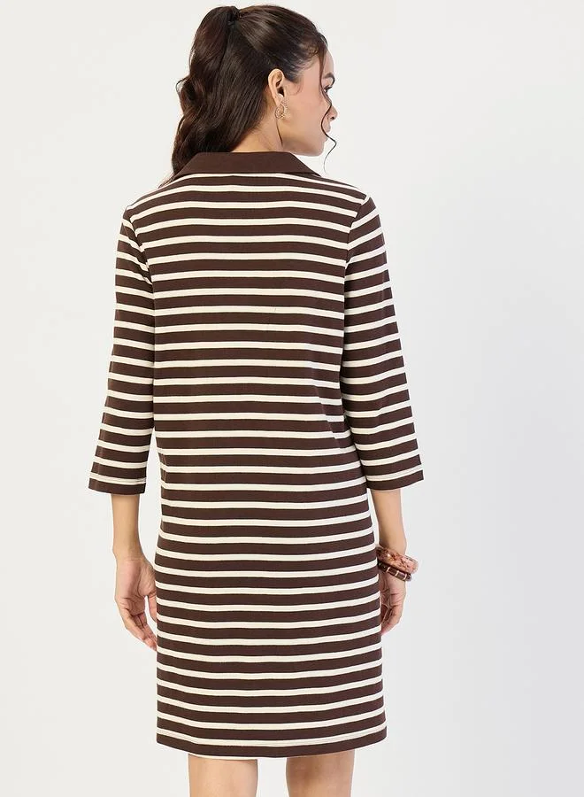 Femmella  Brown Striped Polo Knit Knee Length Dress for Women | Best Price UAE