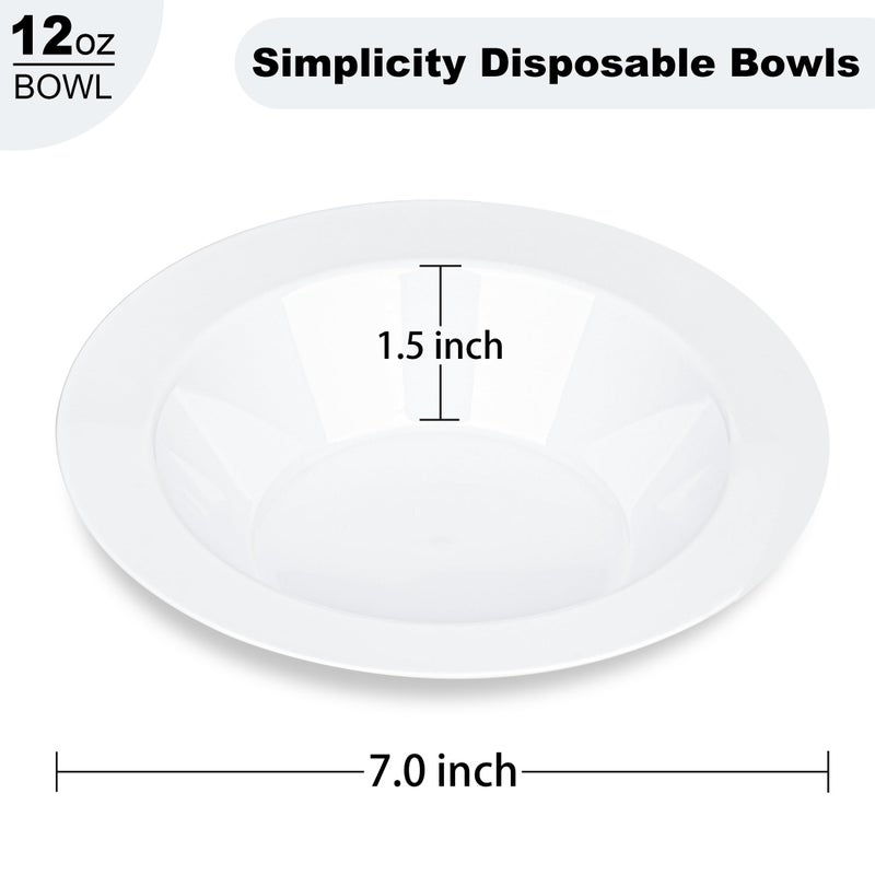 BESTVIP 100 Pack 12 oz White Plastic Bowls, Disposable Soup Bowls, Heavy-duty Dessert Salad Bowl for Christmas, Party, Wedding, Dinner, Catering - Image 2
