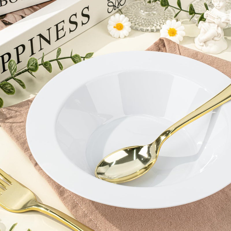 BESTVIP 100 Pack 12 oz White Plastic Bowls, Disposable Soup Bowls, Heavy-duty Dessert Salad Bowl for Christmas, Party, Wedding, Dinner, Catering - Image 3